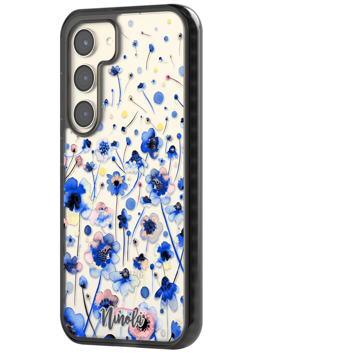 Ink Flowers Blue Samsung S22 / Samsung S22 Plus / Samsung S23 / Samsung S23 Plus / Samsung S24 / Samsung S24 Plus Impact Black Phone Case side