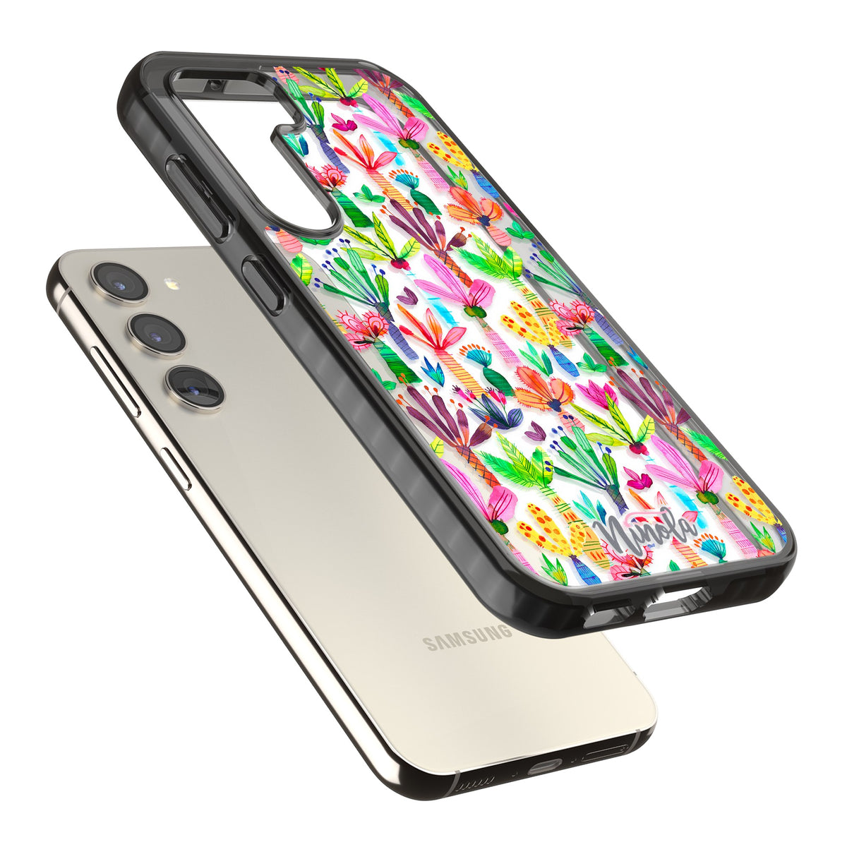 Tropical Botanical Samsung S22 / Samsung S22 Plus / Samsung S23 / Samsung S23 Plus / Samsung S24 / Samsung S24 Plus Impact Black Phone Case angled