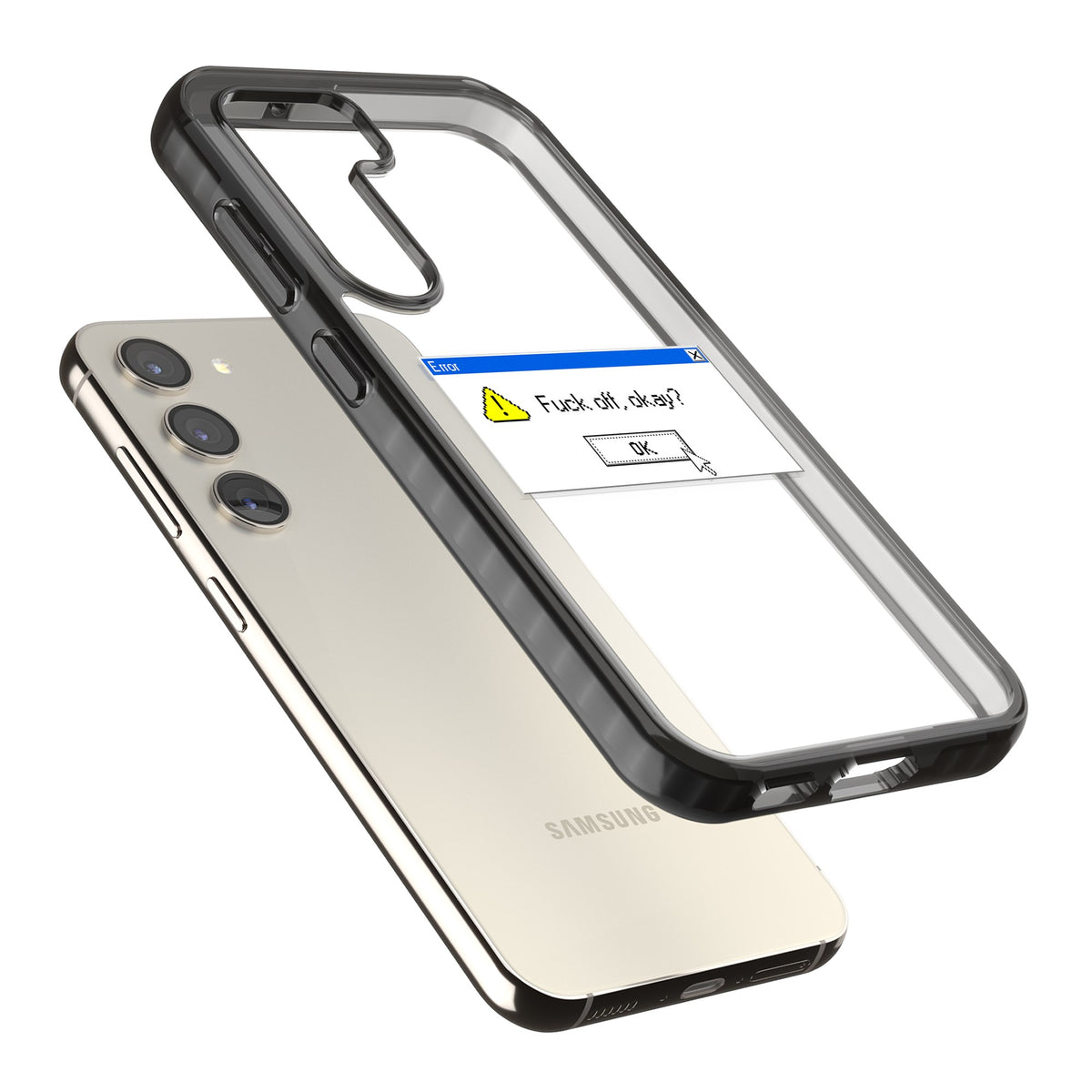 F Ck Off Okay Exe Samsung S22 / Samsung S22 Plus / Samsung S23 / Samsung S23 Plus / Samsung S24 / Samsung S24 Plus Impact Black Phone Case angled