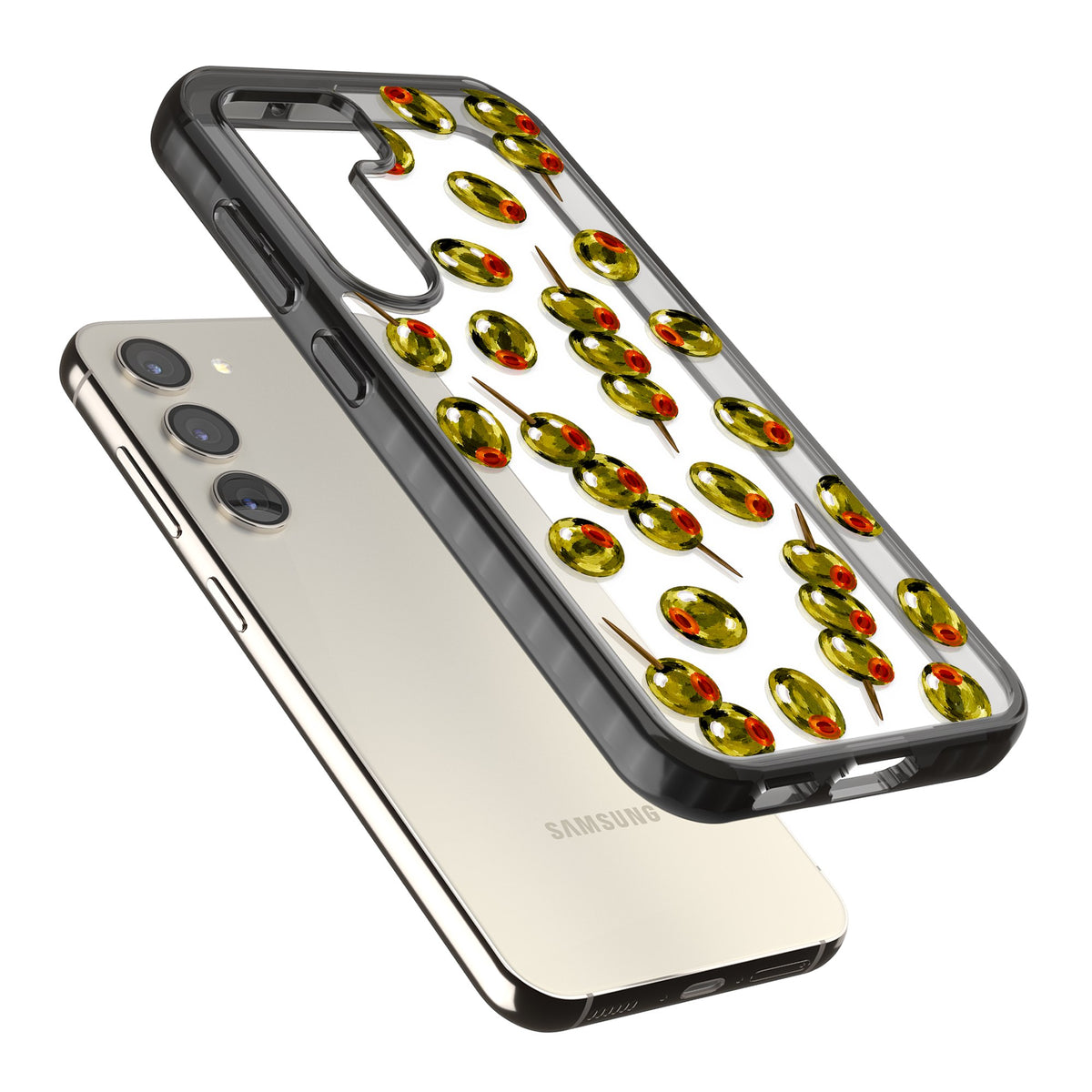 Painted Olives Samsung S22 / Samsung S22 Plus / Samsung S23 / Samsung S23 Plus / Samsung S24 / Samsung S24 Plus Impact Black Phone Case angled