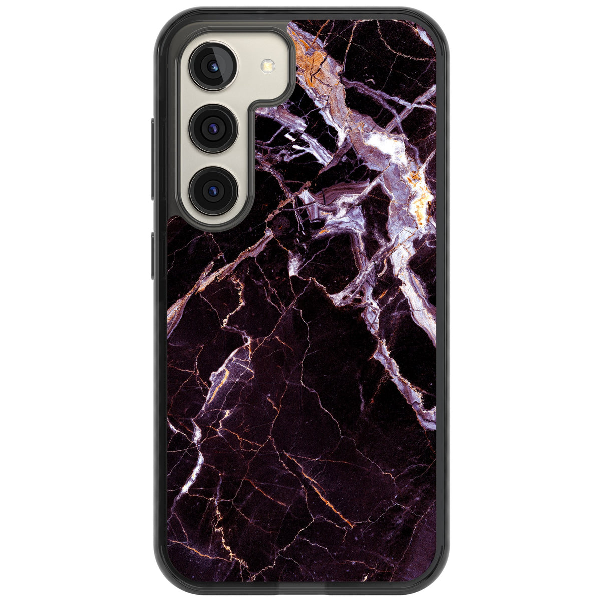 Violet Shatter Marble Samsung S22 / Samsung S22 Plus / Samsung S23 / Samsung S23 Plus / Samsung S24 / Samsung S24 Plus Impact Black Phone Case front