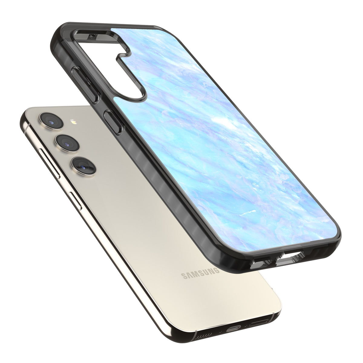 Iridescent Marble Samsung S22 / Samsung S22 Plus / Samsung S23 / Samsung S23 Plus / Samsung S24 / Samsung S24 Plus Impact Black Phone Case angled