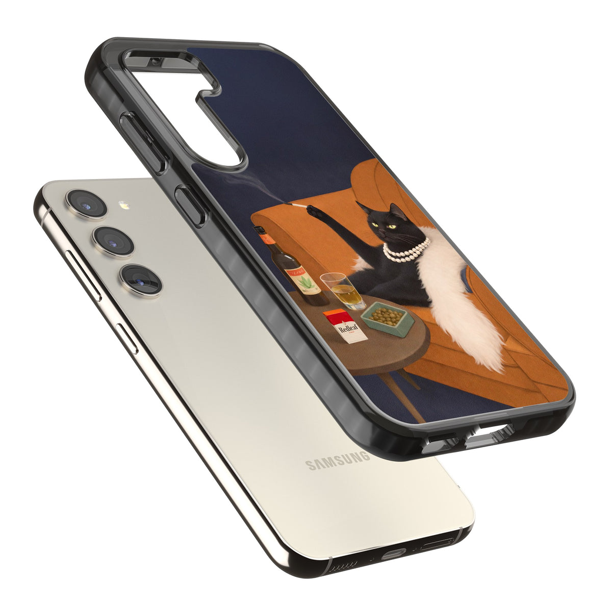 Spoiled Rotten Cat Samsung S22 / Samsung S22 Plus / Samsung S23 / Samsung S23 Plus / Samsung S24 / Samsung S24 Plus Impact Black Phone Case angled