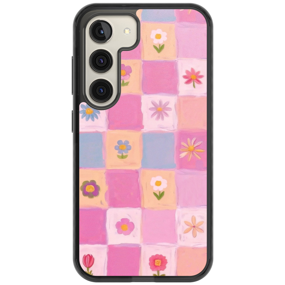Pastel Flower Patchwork Samsung S22 / Samsung S22 Plus / Samsung S23 / Samsung S23 Plus / Samsung S24 / Samsung S24 Plus Impact Black Phone Case front