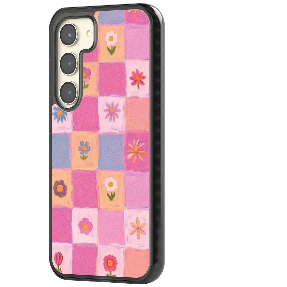 Pastel Flower Patchwork Samsung S22 / Samsung S22 Plus / Samsung S23 / Samsung S23 Plus / Samsung S24 / Samsung S24 Plus Impact Black Phone Case side
