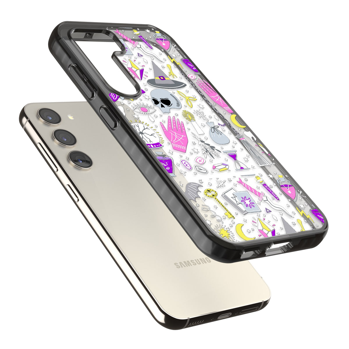 Black Magic Pattern Samsung S22 / Samsung S22 Plus / Samsung S23 / Samsung S23 Plus / Samsung S24 / Samsung S24 Plus Impact Black Phone Case angled