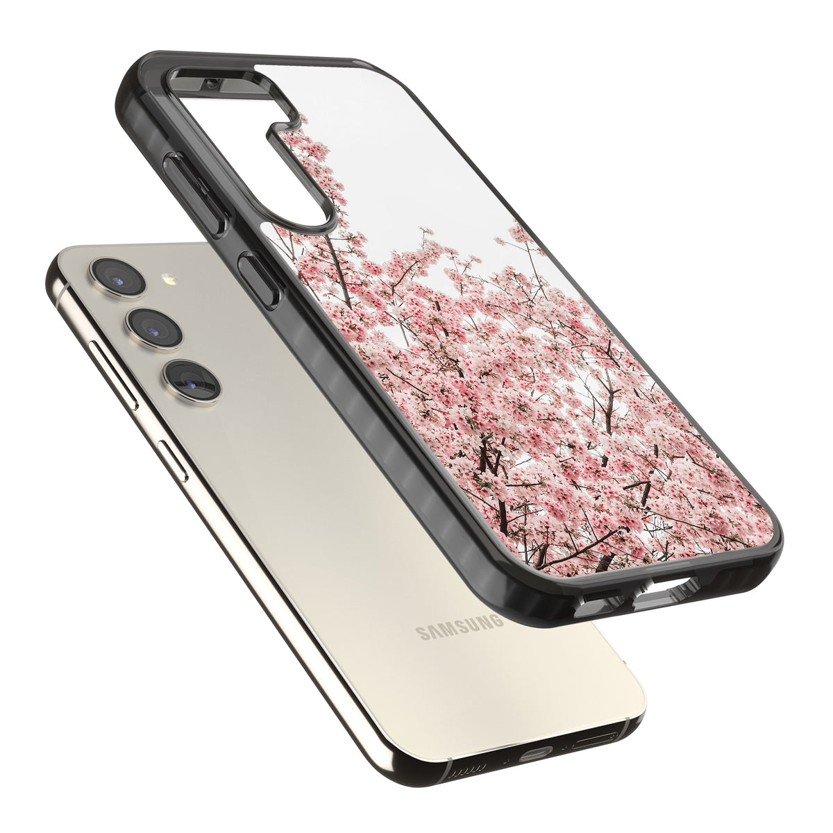 Cherry Blossom Bloom Samsung S22 / Samsung S22 Plus / Samsung S23 / Samsung S23 Plus / Samsung S24 / Samsung S24 Plus Impact Black Phone Case angled
