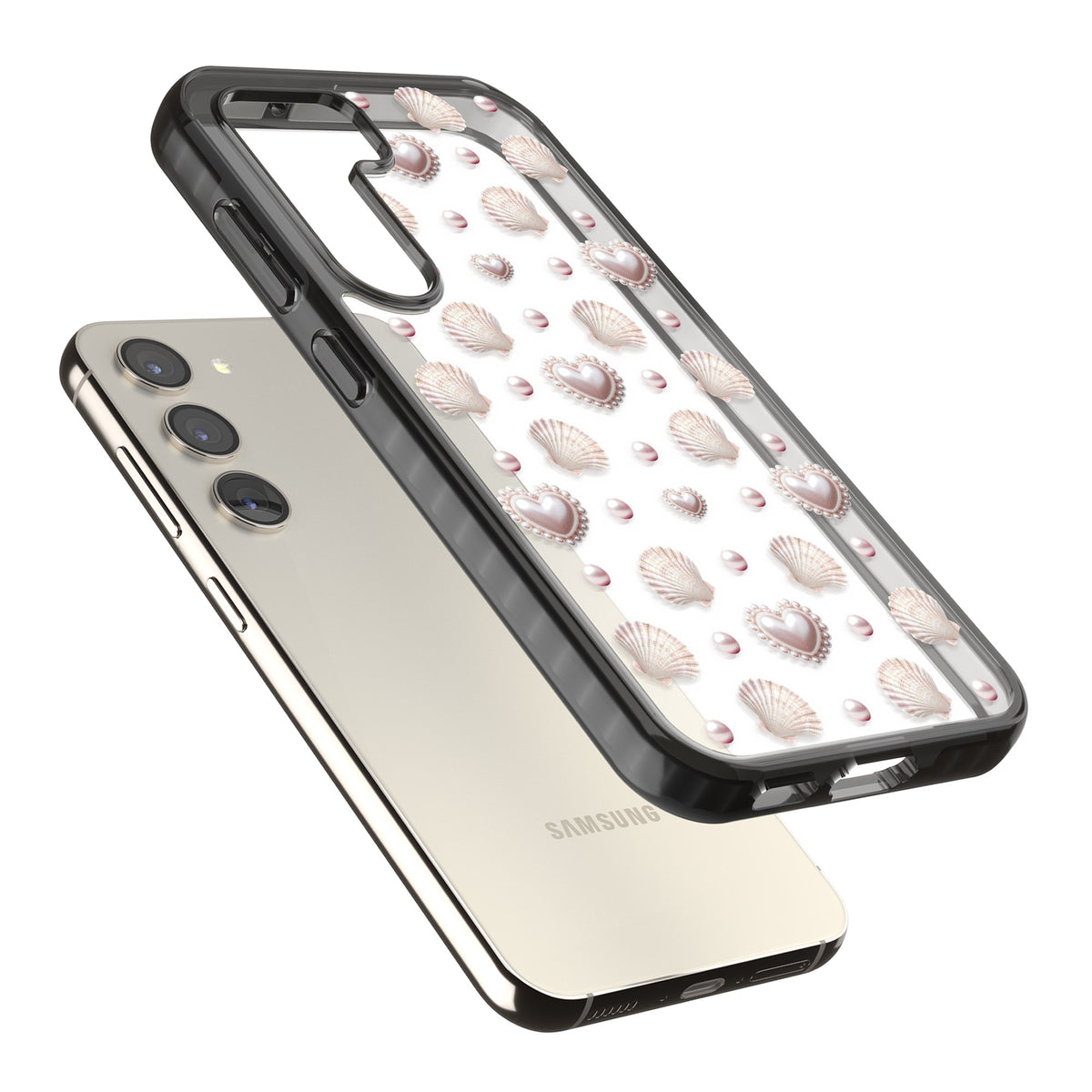 Pearl Hearts Samsung S22 / Samsung S22 Plus / Samsung S23 / Samsung S23 Plus / Samsung S24 / Samsung S24 Plus Impact Black Phone Case angled