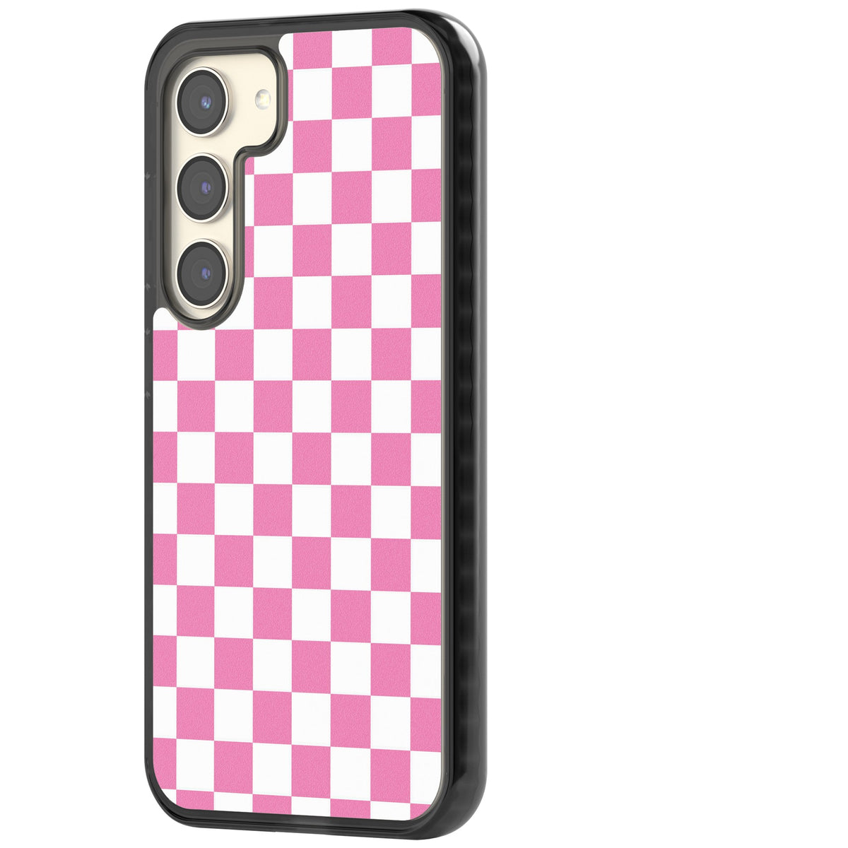 Pink Checkerboard Samsung S22 / Samsung S22 Plus / Samsung S23 / Samsung S23 Plus / Samsung S24 / Samsung S24 Plus Impact Black Phone Case side