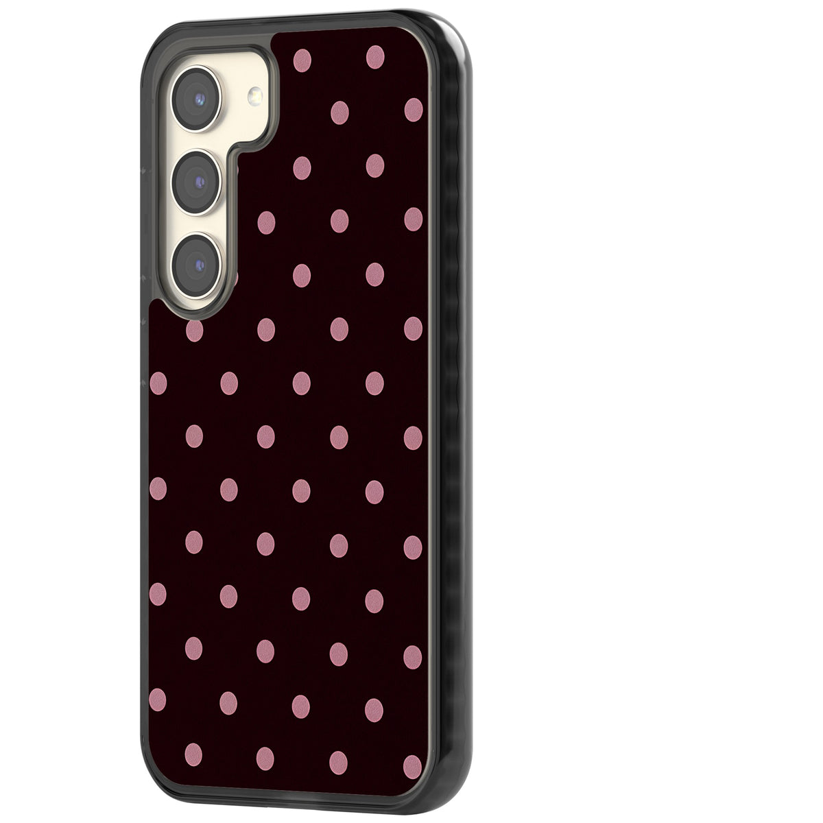 Merlot Dots polka dot iPhone case featuring dusty pink spots on a deep burgundy background in a retro grid Samsung S22 / Samsung S22 Plus / Samsung S23 / Samsung S23 Plus / Samsung S24 / Samsung S24 Plus Impact Black Phone Case side