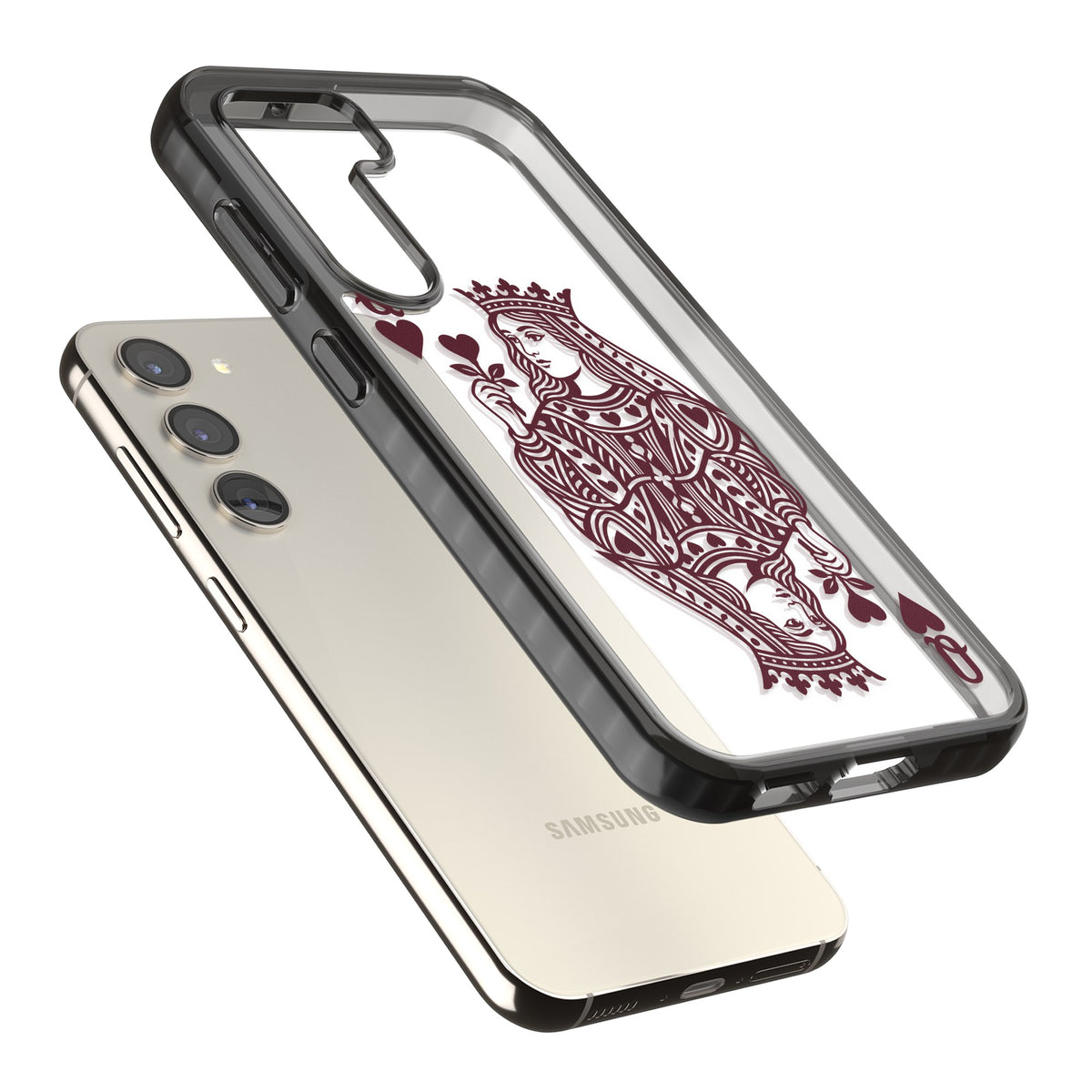 Queen Of Hearts (Burgundy) Samsung S22 / Samsung S22 Plus / Samsung S23 / Samsung S23 Plus / Samsung S24 / Samsung S24 Plus Impact Black Phone Case angled