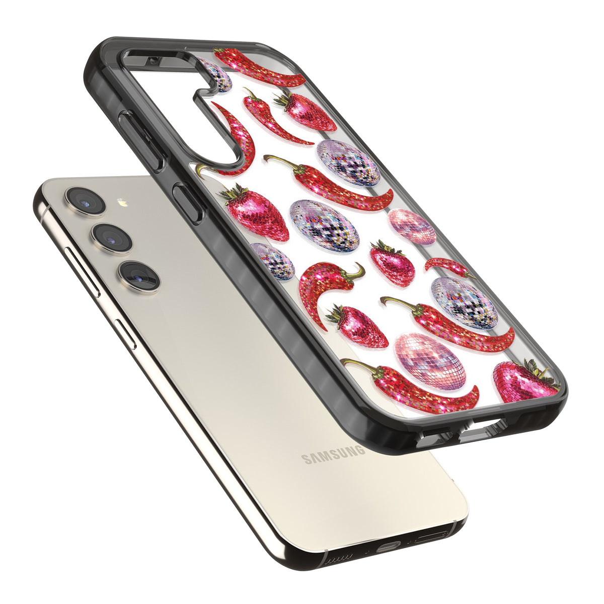 Spicy Disco Samsung S22 / Samsung S22 Plus / Samsung S23 / Samsung S23 Plus / Samsung S24 / Samsung S24 Plus Impact Black Phone Case angled