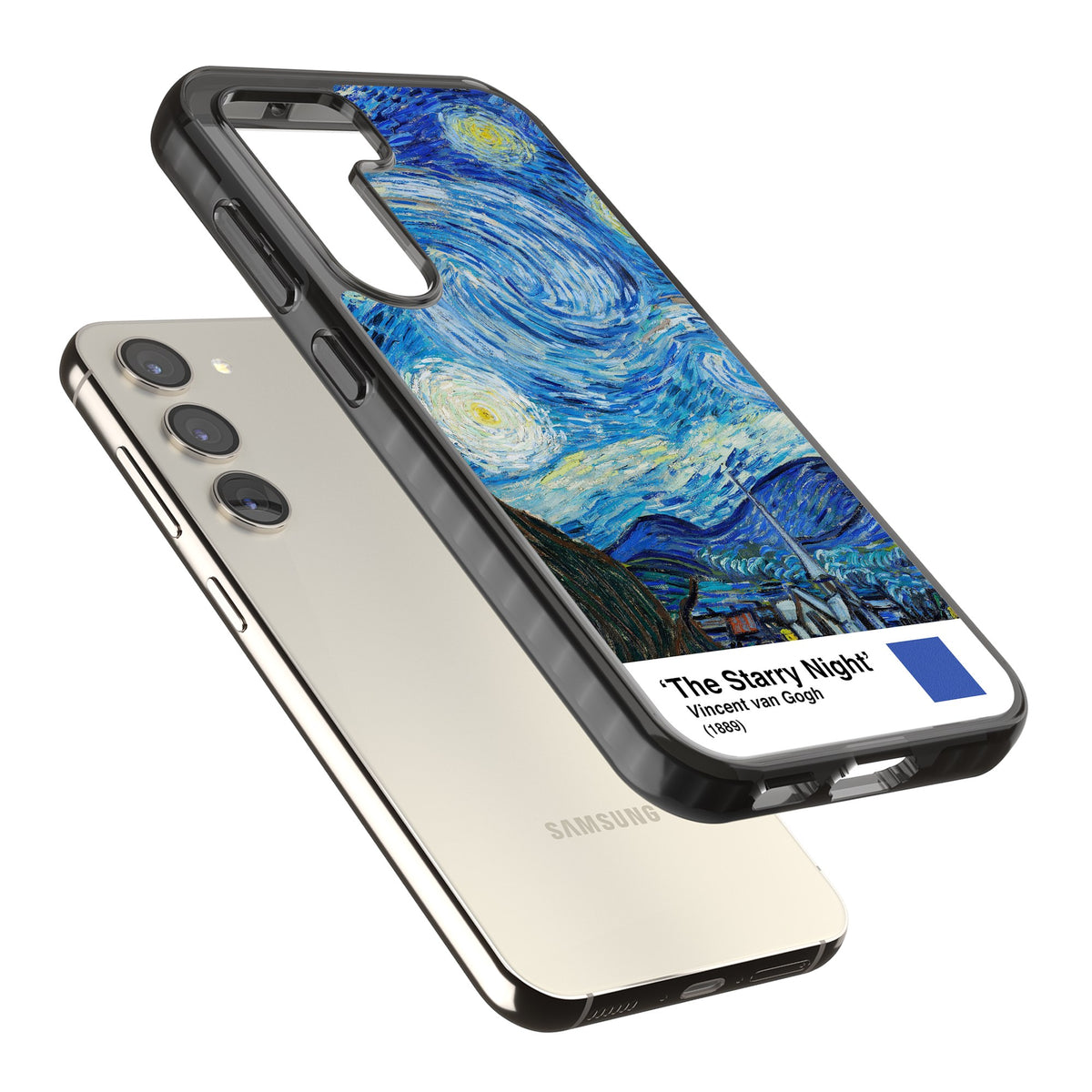 The Starry Night Samsung S22 / Samsung S22 Plus / Samsung S23 / Samsung S23 Plus / Samsung S24 / Samsung S24 Plus Impact Black Phone Case angled