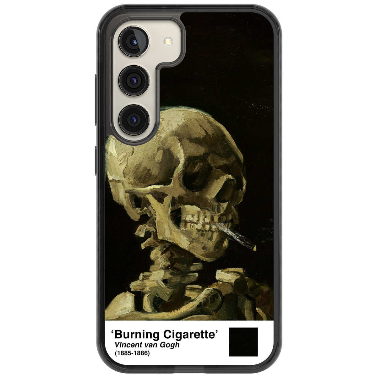 Skull Of A Skeleton With Burning Cigarette Samsung S22 / Samsung S22 Plus / Samsung S23 / Samsung S23 Plus / Samsung S24 / Samsung S24 Plus Impact Black Phone Case front