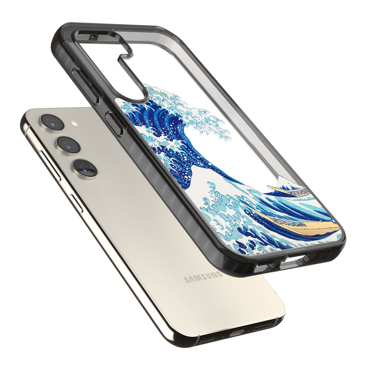 The Great Wave Of Kanagawa Samsung S22 / Samsung S22 Plus / Samsung S23 / Samsung S23 Plus / Samsung S24 / Samsung S24 Plus Impact Black Phone Case angled