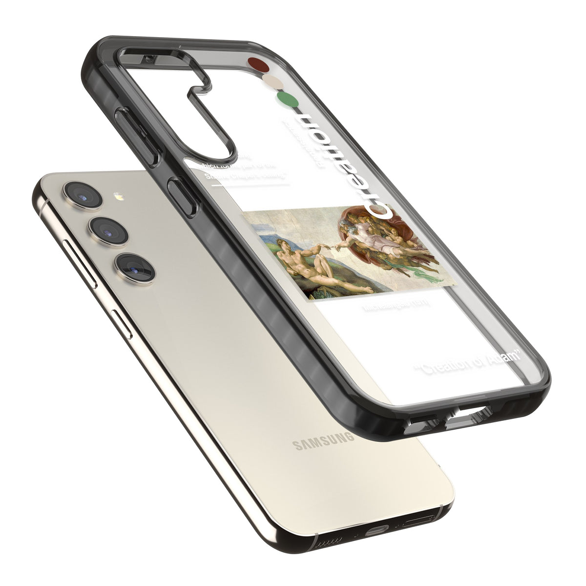 Creation Of Adam Michelangelo Samsung S22 / Samsung S22 Plus / Samsung S23 / Samsung S23 Plus / Samsung S24 / Samsung S24 Plus Impact Black Phone Case angled
