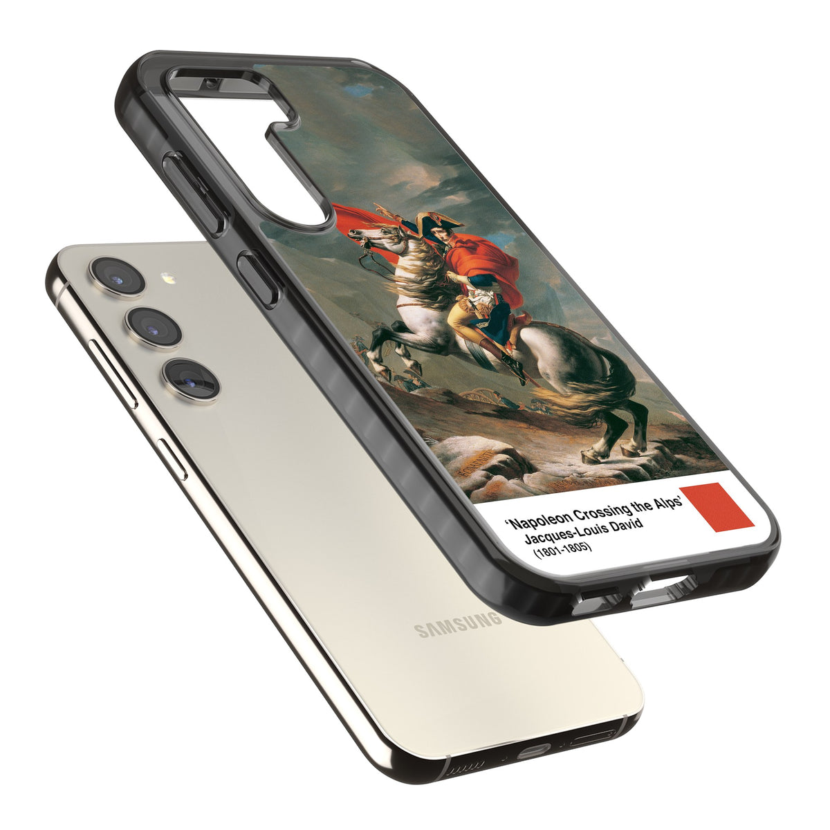 Napoleon Crossing The Alps Samsung S22 / Samsung S22 Plus / Samsung S23 / Samsung S23 Plus / Samsung S24 / Samsung S24 Plus Impact Black Phone Case angled