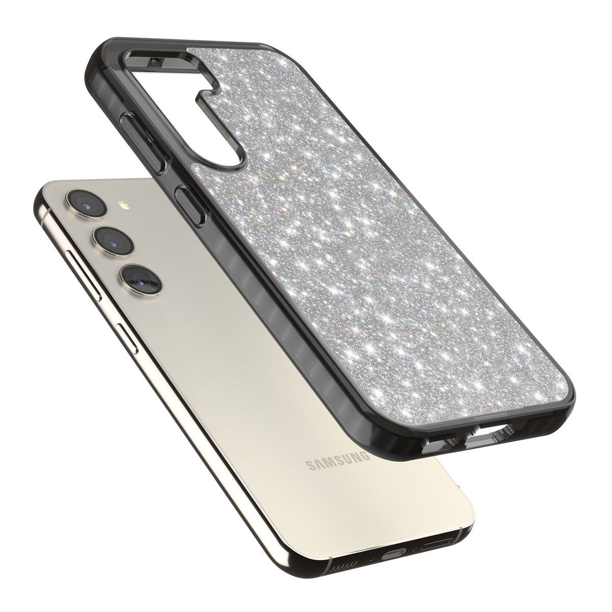 Diamond Samsung S22 / Samsung S22 Plus / Samsung S23 / Samsung S23 Plus / Samsung S24 / Samsung S24 Plus Impact Black Phone Case angled