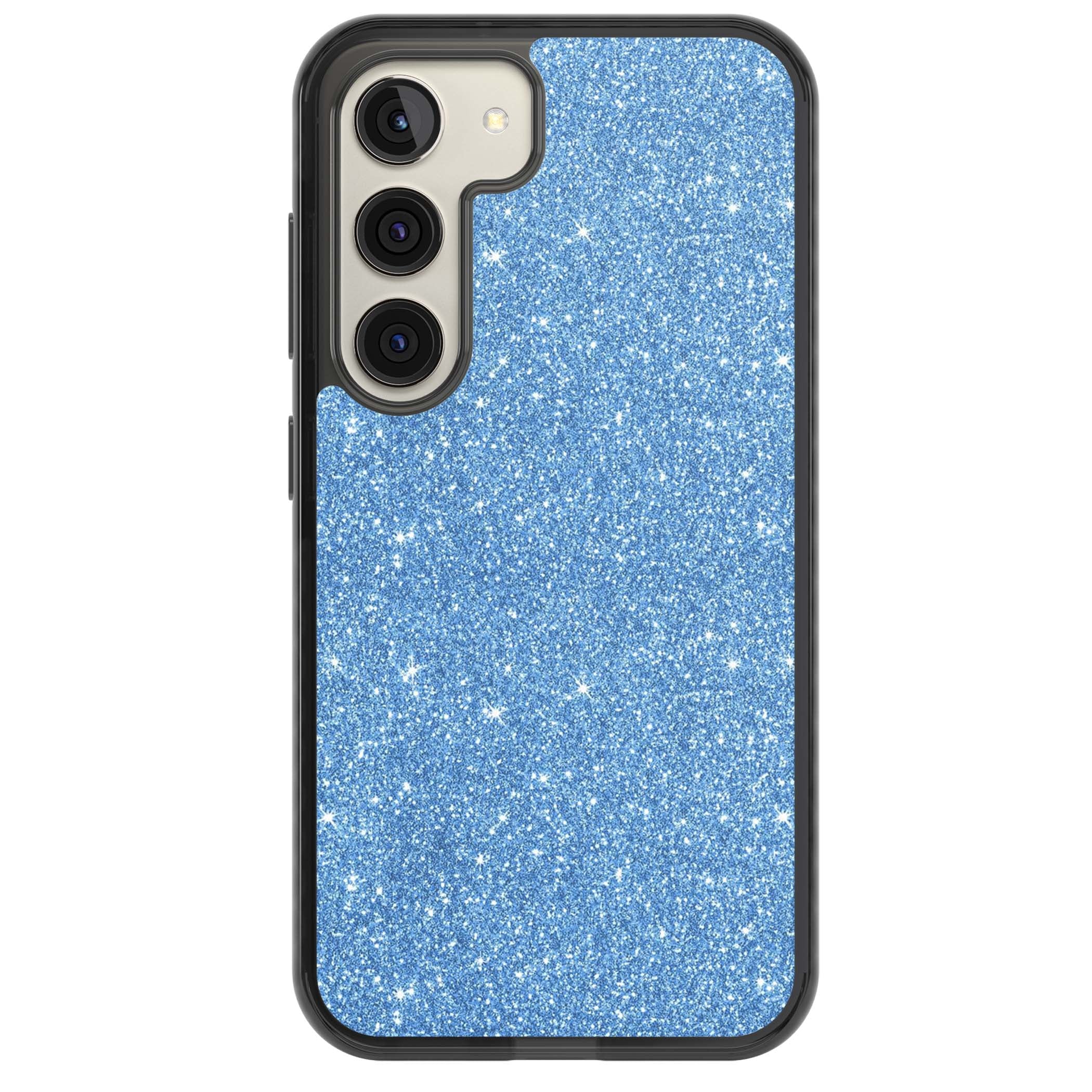 Blue Glitter blue glitter iPhone case featuring dense sparkling cerulean glitter with a glamorous shimmering finish | Black Impact case for Samsung Galaxy S24, Samsung Galaxy S23, Samsung Galaxy S22