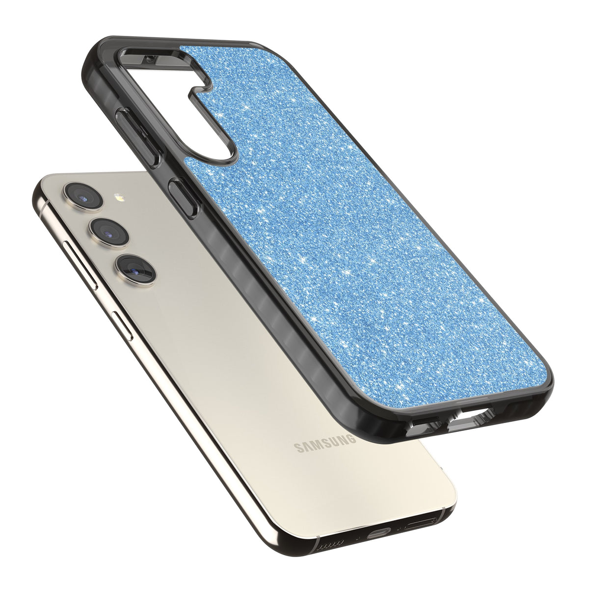 Blue Glitter Samsung S22 / Samsung S22 Plus / Samsung S23 / Samsung S23 Plus / Samsung S24 / Samsung S24 Plus Impact Black Phone Case angled