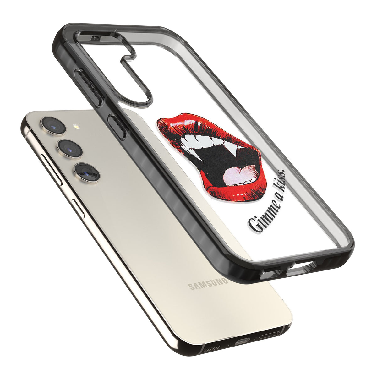 Gimme A Kiss Samsung S22 / Samsung S22 Plus / Samsung S23 / Samsung S23 Plus / Samsung S24 / Samsung S24 Plus Impact Black Phone Case angled