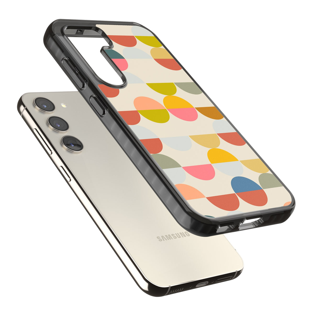 Colorful Retro Circles Samsung S22 / Samsung S22 Plus / Samsung S23 / Samsung S23 Plus / Samsung S24 / Samsung S24 Plus Impact Black Phone Case angled