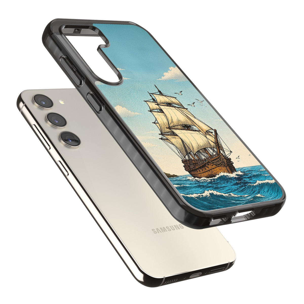 Ship at Sea Samsung S22 / Samsung S22 Plus / Samsung S23 / Samsung S23 Plus / Samsung S24 / Samsung S24 Plus Impact Black Phone Case angled