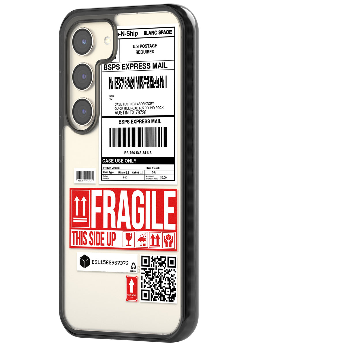 Shipping Label Samsung S22 / Samsung S22 Plus / Samsung S23 / Samsung S23 Plus / Samsung S24 / Samsung S24 Plus Impact Black Phone Case side