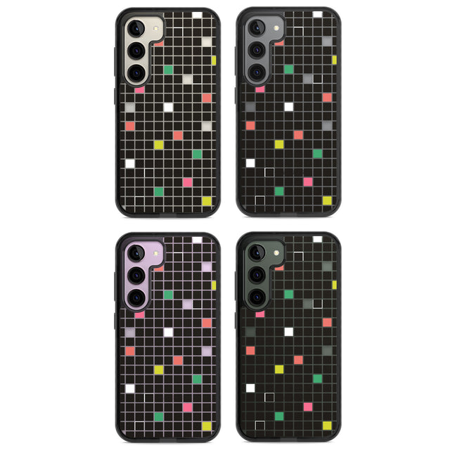 Vibrant Black Geometric Grid Impact Phone Case for Samsung Galaxy S24, Samsung Galaxy S23, Samsung Galaxy S22