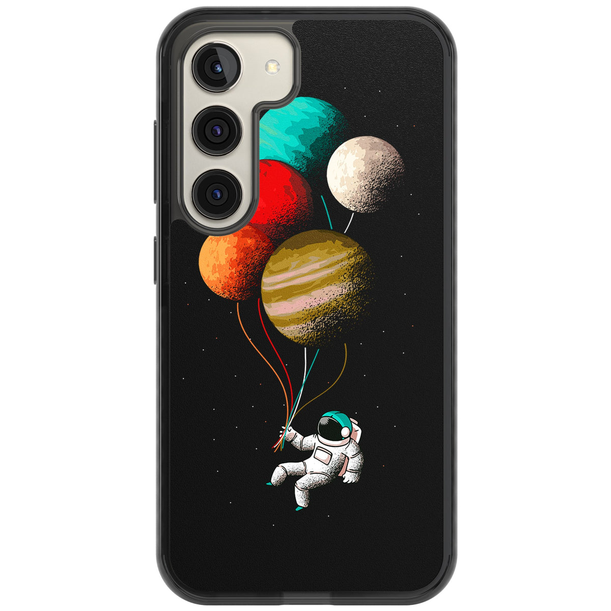 Astronaut Balloon Planets Samsung S22 / Samsung S22 Plus / Samsung S23 / Samsung S23 Plus / Samsung S24 / Samsung S24 Plus Impact Black Phone Case front