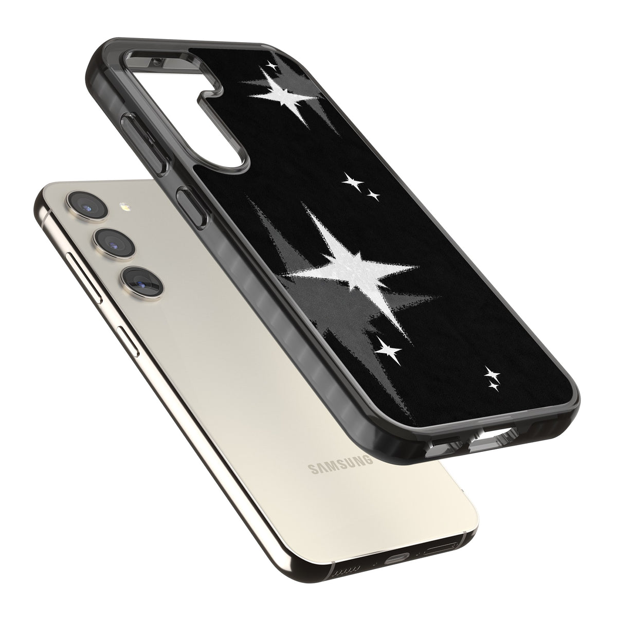 Black Sparkle Samsung S22 / Samsung S22 Plus / Samsung S23 / Samsung S23 Plus / Samsung S24 / Samsung S24 Plus Impact Black Phone Case angled