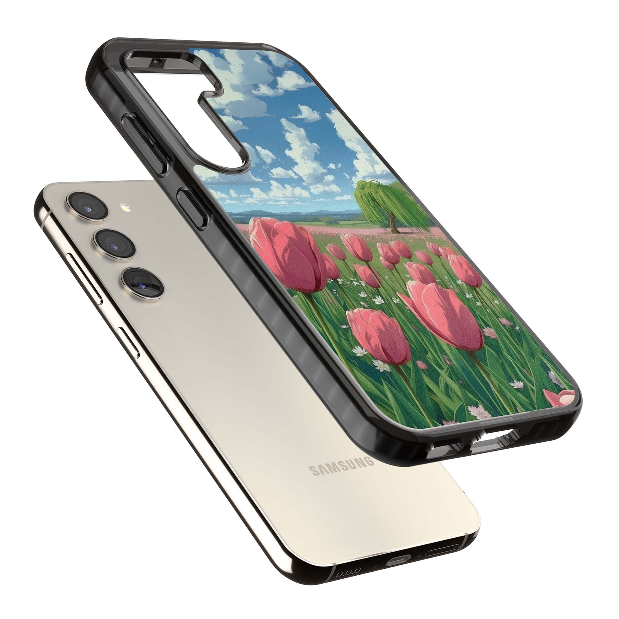 Willow By The Pink Tulips floral iPhone case | Black Impact case for Samsung Galaxy S24, Samsung Galaxy S23, Samsung Galaxy S22