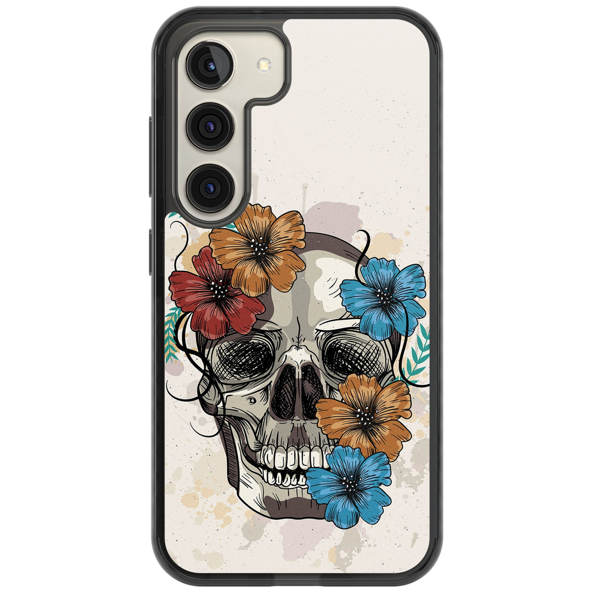 Sugar Skull Floral Samsung S22 / Samsung S22 Plus / Samsung S23 / Samsung S23 Plus / Samsung S24 / Samsung S24 Plus Impact Black Phone Case front