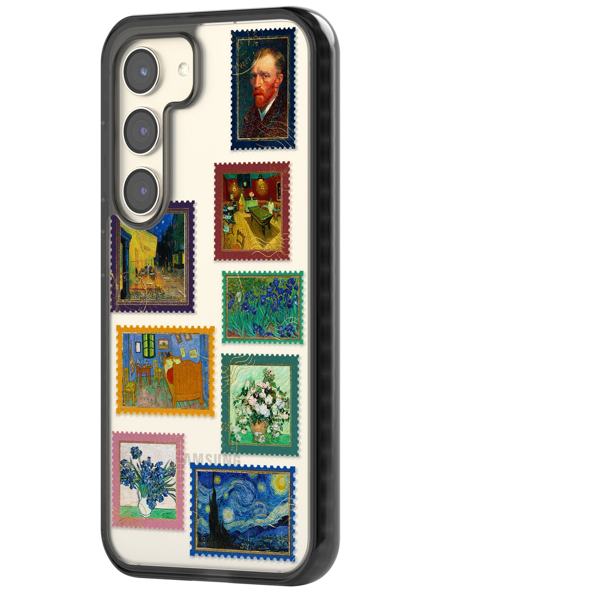 Coloured Vintage Art Stamps Samsung S22 / Samsung S22 Plus / Samsung S23 / Samsung S23 Plus / Samsung S24 / Samsung S24 Plus Impact Black Phone Case side