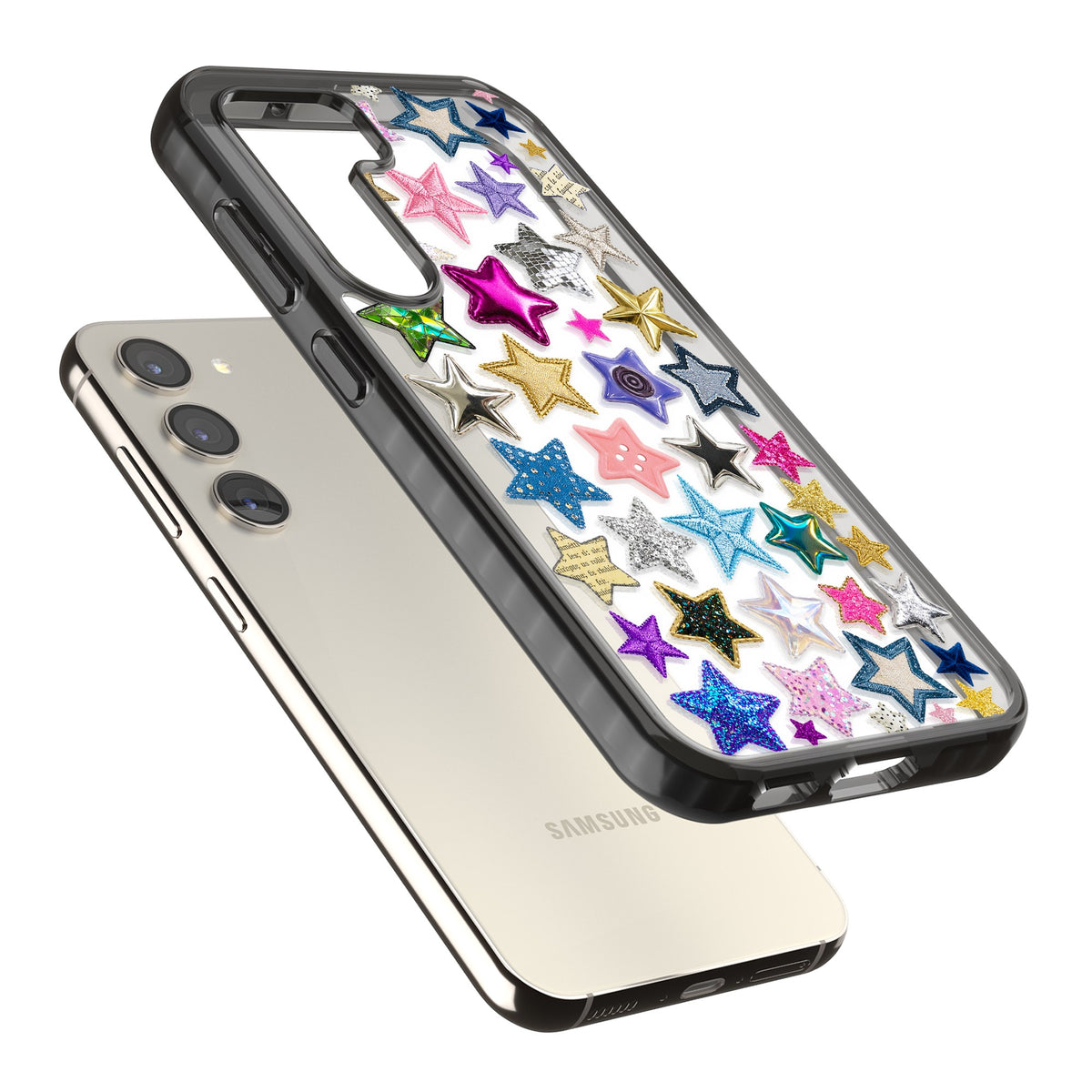 Crafty Star Mix Samsung S22 / Samsung S22 Plus / Samsung S23 / Samsung S23 Plus / Samsung S24 / Samsung S24 Plus Impact Black Phone Case angled