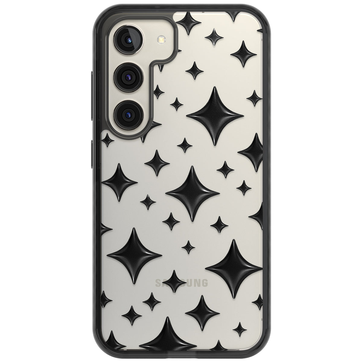 Black Puff Sparkle Pattern Samsung S22 / Samsung S22 Plus / Samsung S23 / Samsung S23 Plus / Samsung S24 / Samsung S24 Plus Impact Black Phone Case front