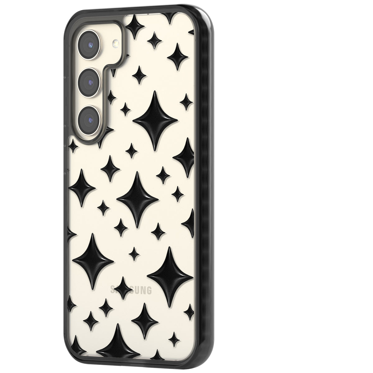 Black Puff Sparkle Pattern Samsung S22 / Samsung S22 Plus / Samsung S23 / Samsung S23 Plus / Samsung S24 / Samsung S24 Plus Impact Black Phone Case side