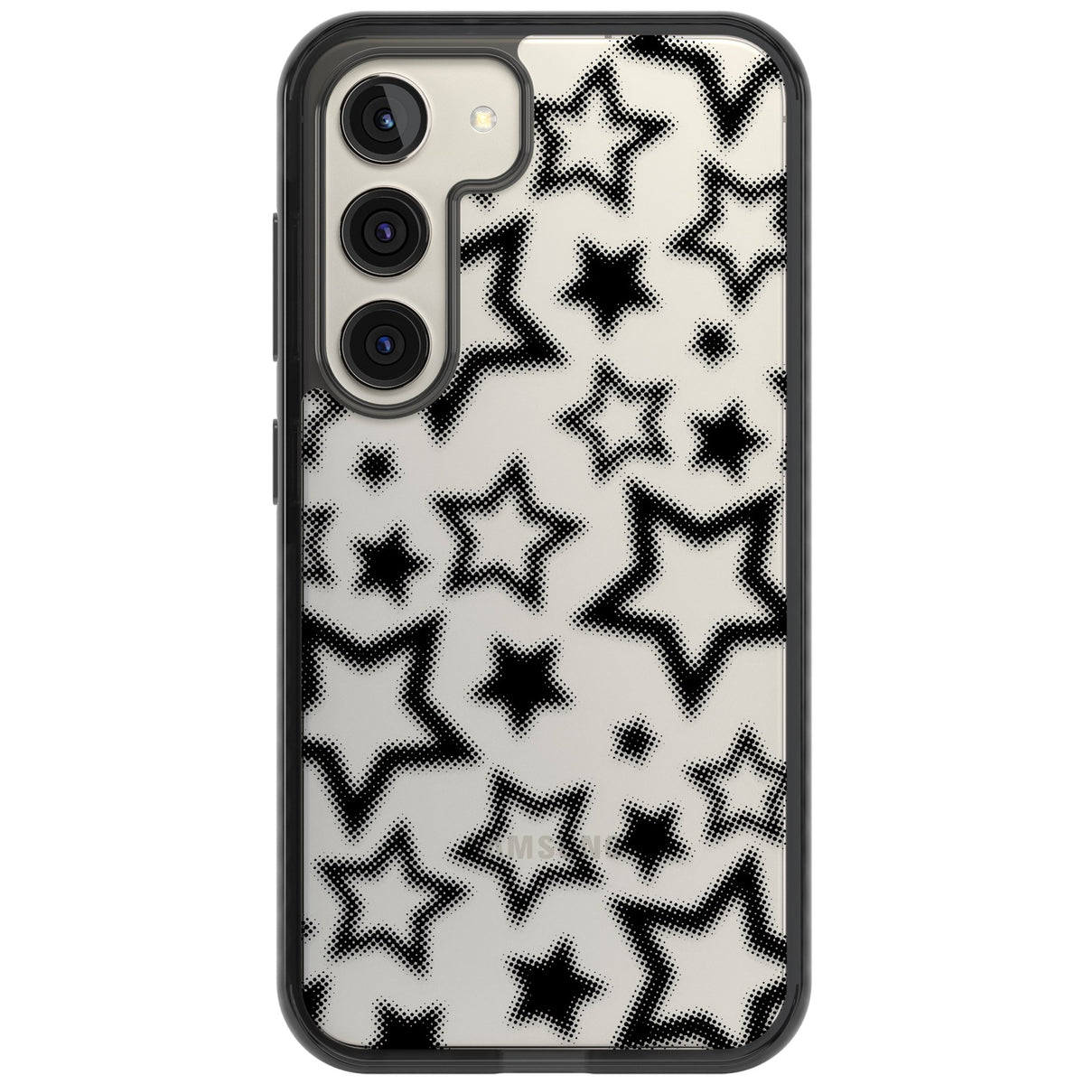 Black Halftone Stars (Clear) Samsung S22 / Samsung S22 Plus / Samsung S23 / Samsung S23 Plus / Samsung S24 / Samsung S24 Plus Impact Black Phone Case front