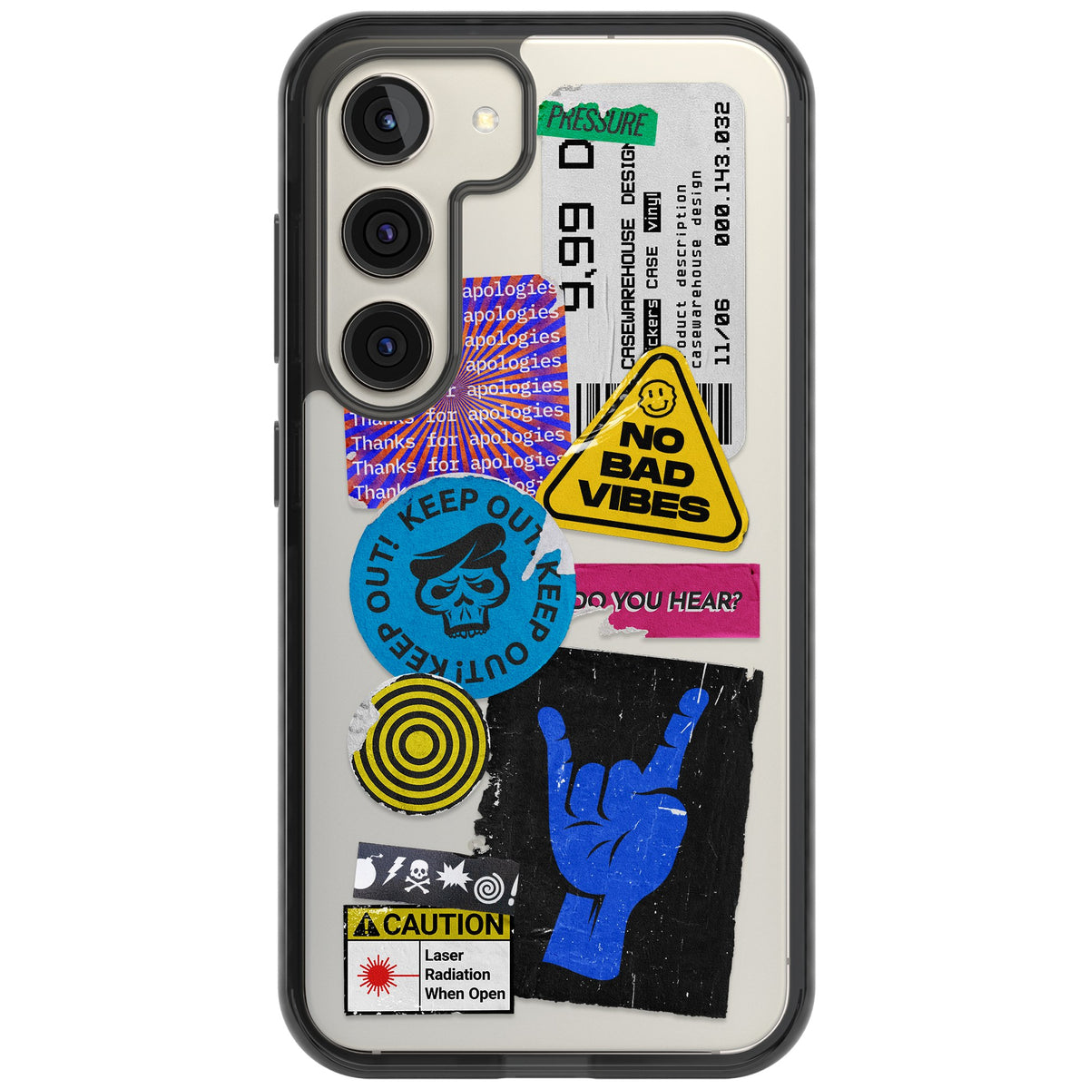 No Bad Vibes Sticker Mix Samsung S22 / Samsung S22 Plus / Samsung S23 / Samsung S23 Plus / Samsung S24 / Samsung S24 Plus Impact Black Phone Case front