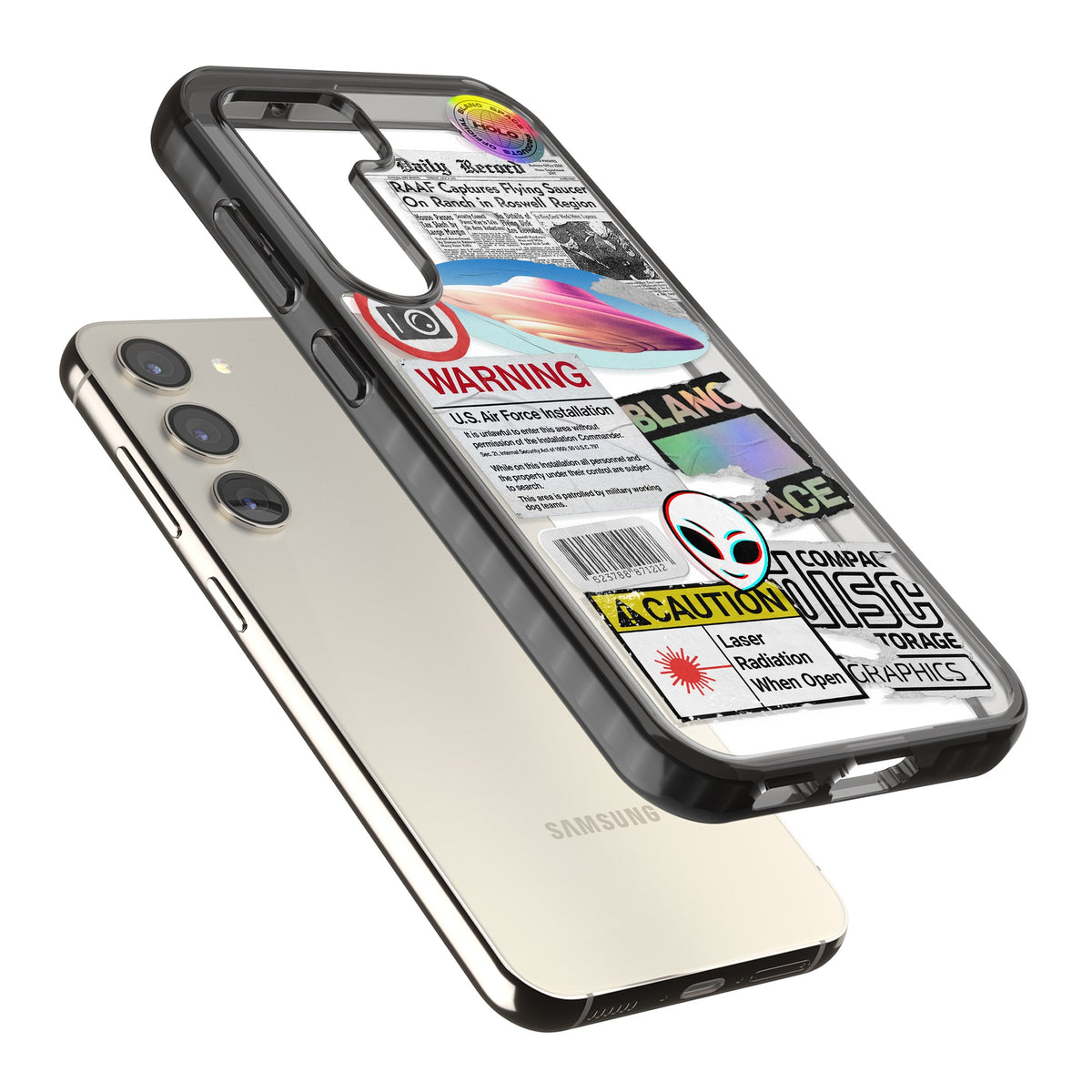 Cosmic Encounters Samsung S22 / Samsung S22 Plus / Samsung S23 / Samsung S23 Plus / Samsung S24 / Samsung S24 Plus Impact Black Phone Case angled