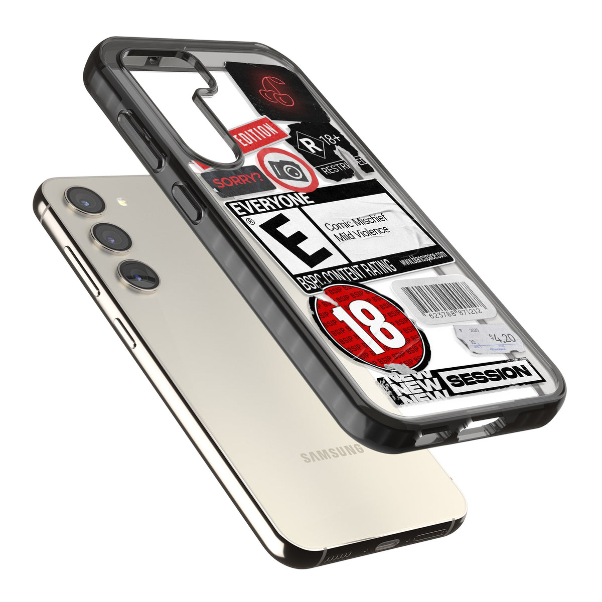 Parental Advisory Samsung S22 / Samsung S22 Plus / Samsung S23 / Samsung S23 Plus / Samsung S24 / Samsung S24 Plus Impact Black Phone Case angled