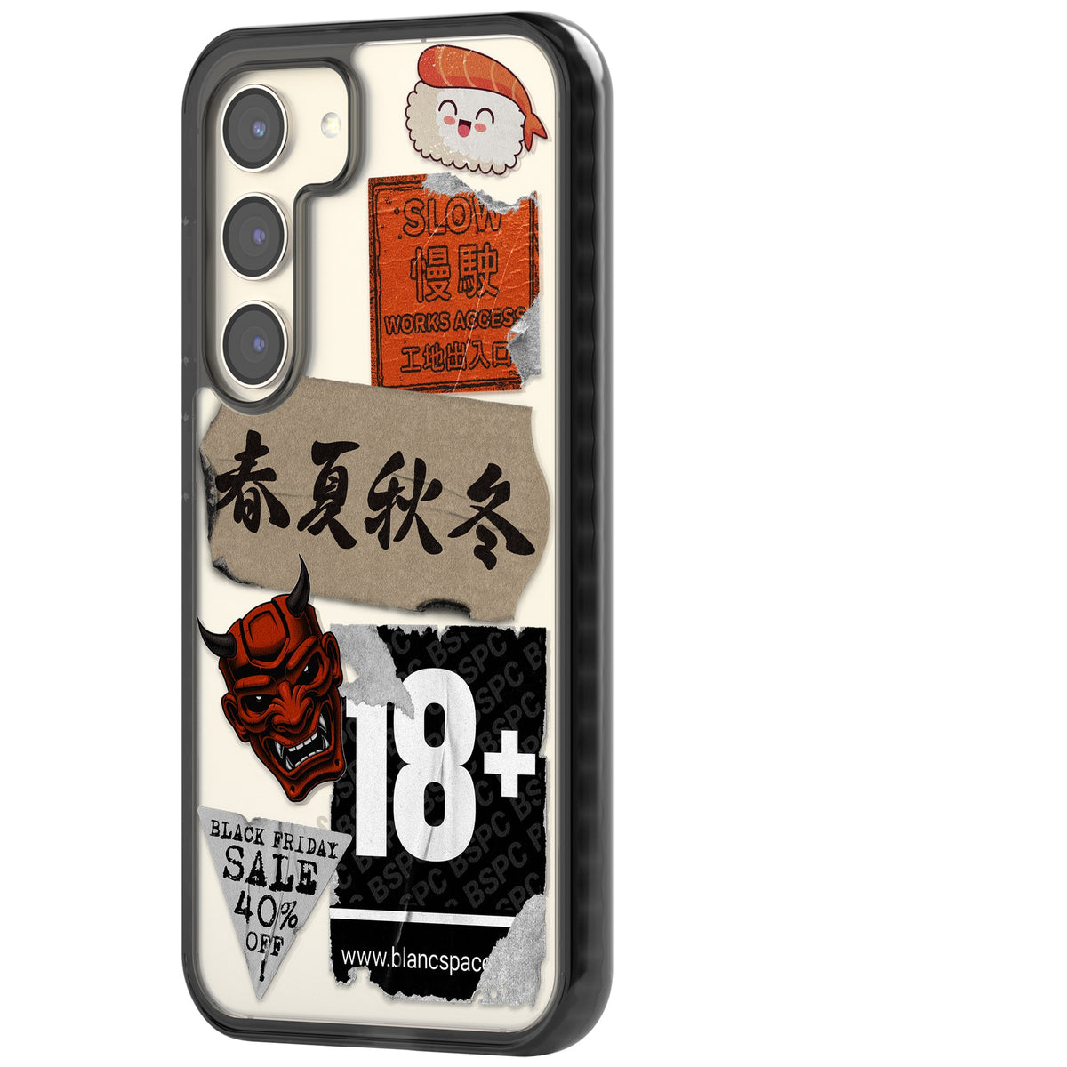Asian Sticker Mix Samsung S22 / Samsung S22 Plus / Samsung S23 / Samsung S23 Plus / Samsung S24 / Samsung S24 Plus Impact Black Phone Case side