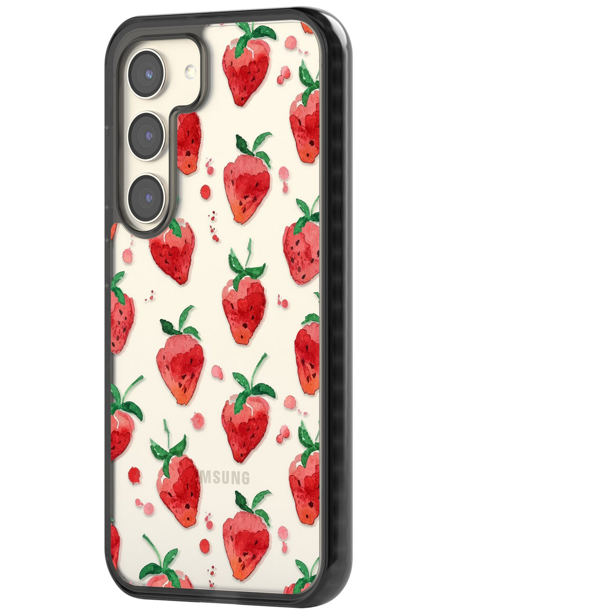 Strawberry Watercolour Samsung S22 / Samsung S22 Plus / Samsung S23 / Samsung S23 Plus / Samsung S24 / Samsung S24 Plus Impact Black Phone Case side
