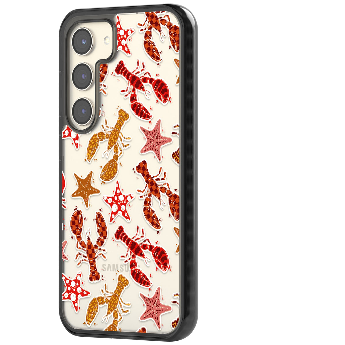 Lobster & Starfish Coastal Pattern Samsung S22 / Samsung S22 Plus / Samsung S23 / Samsung S23 Plus / Samsung S24 / Samsung S24 Plus Impact Black Phone Case side