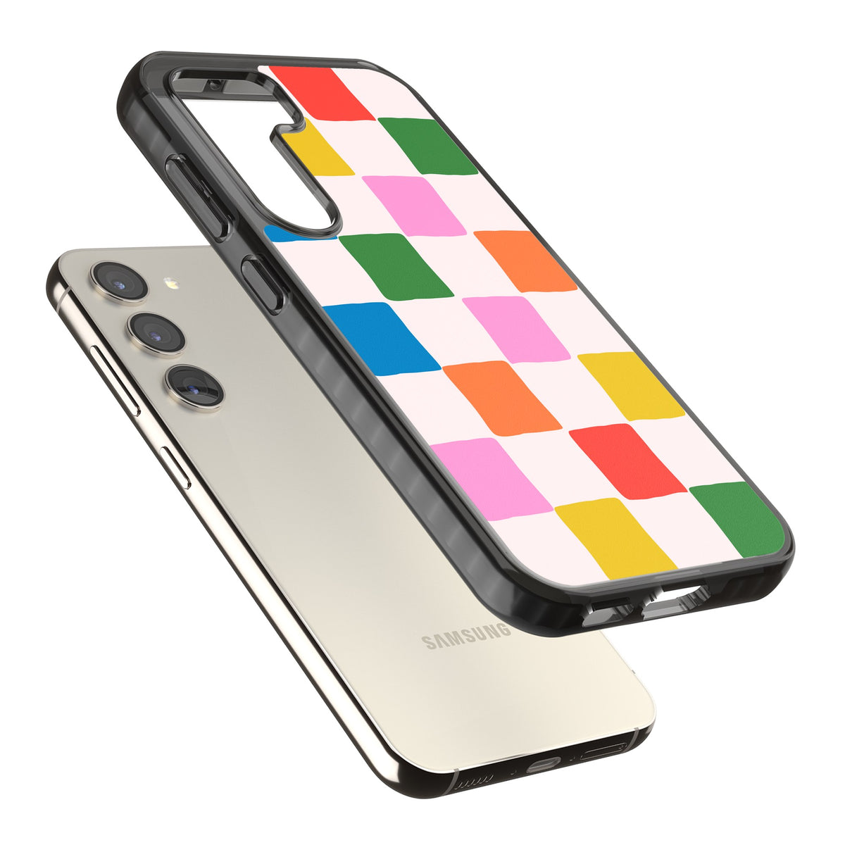 Colour Checked Samsung S22 / Samsung S22 Plus / Samsung S23 / Samsung S23 Plus / Samsung S24 / Samsung S24 Plus Impact Black Phone Case angled