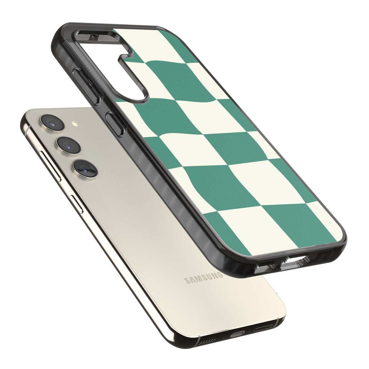 Matcha Wavy Check Samsung S22 / Samsung S22 Plus / Samsung S23 / Samsung S23 Plus / Samsung S24 / Samsung S24 Plus Impact Black Phone Case angled