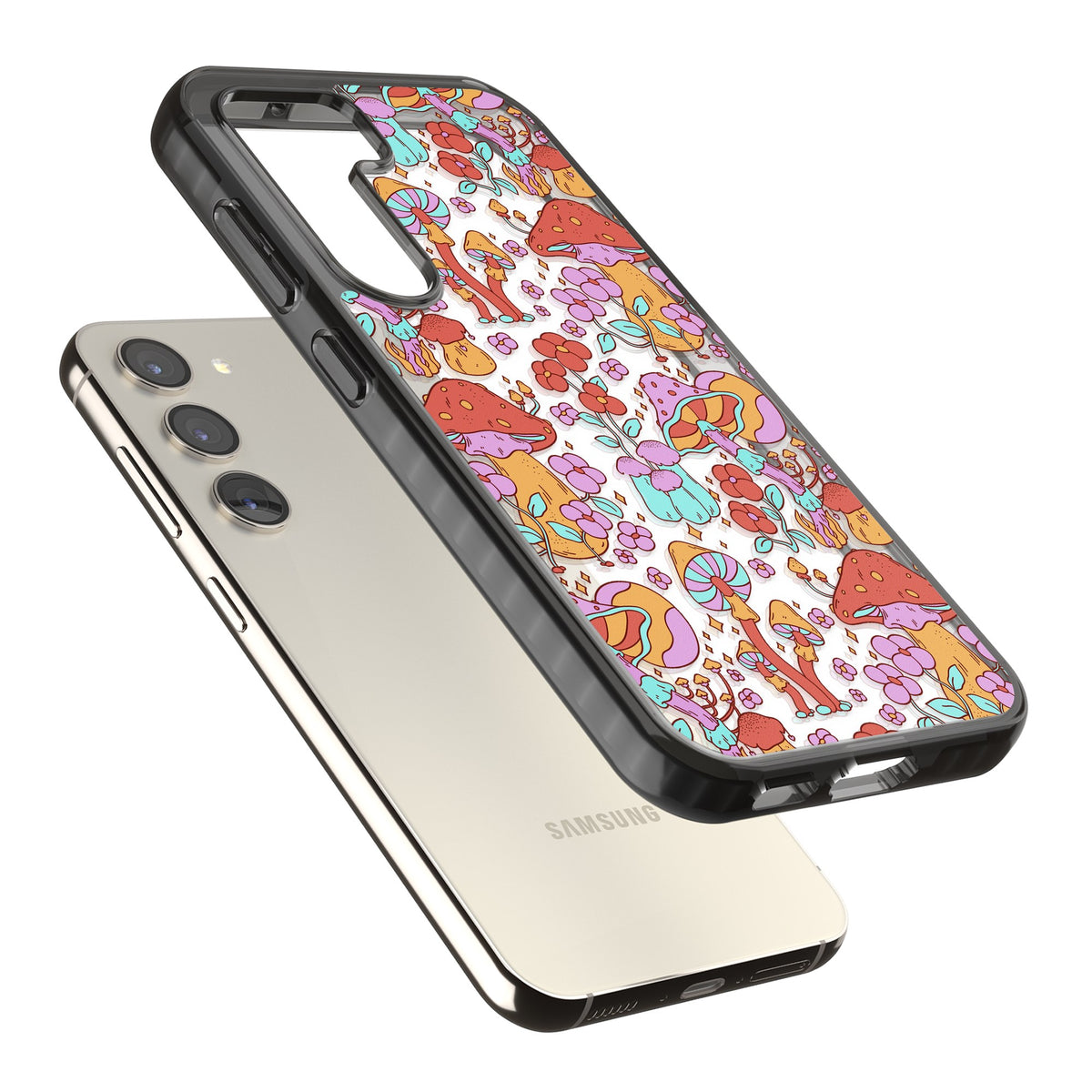 Psychedelic Flora Samsung S22 / Samsung S22 Plus / Samsung S23 / Samsung S23 Plus / Samsung S24 / Samsung S24 Plus Impact Black Phone Case angled