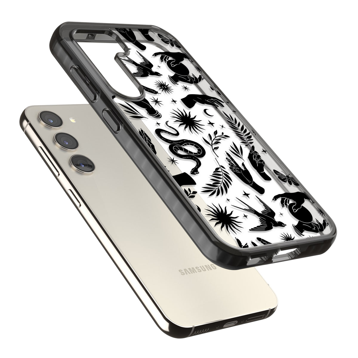 Mystic Magic (Black) Samsung S22 / Samsung S22 Plus / Samsung S23 / Samsung S23 Plus / Samsung S24 / Samsung S24 Plus Impact Black Phone Case angled