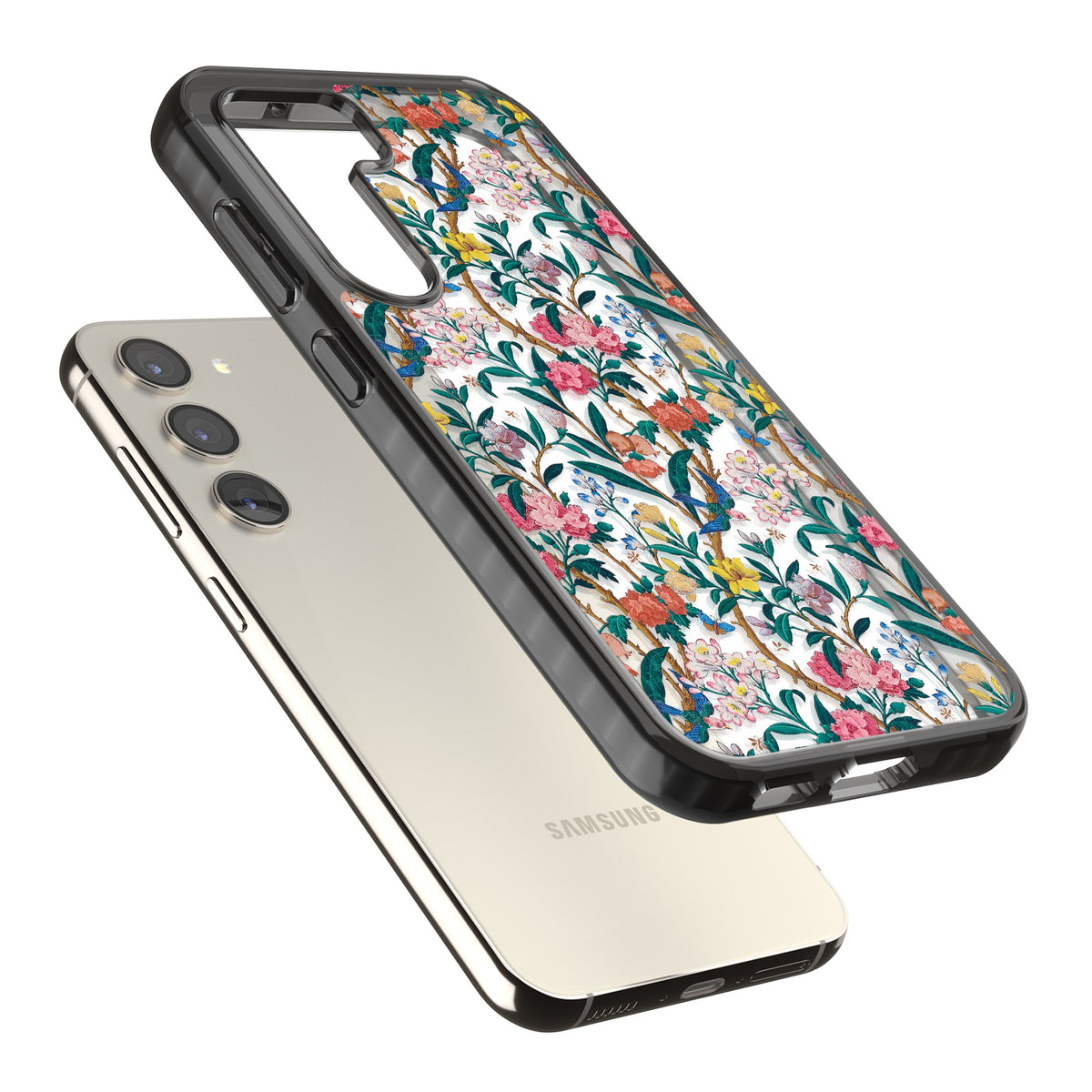 Vines & Flowers Samsung S22 / Samsung S22 Plus / Samsung S23 / Samsung S23 Plus / Samsung S24 / Samsung S24 Plus Impact Black Phone Case angled