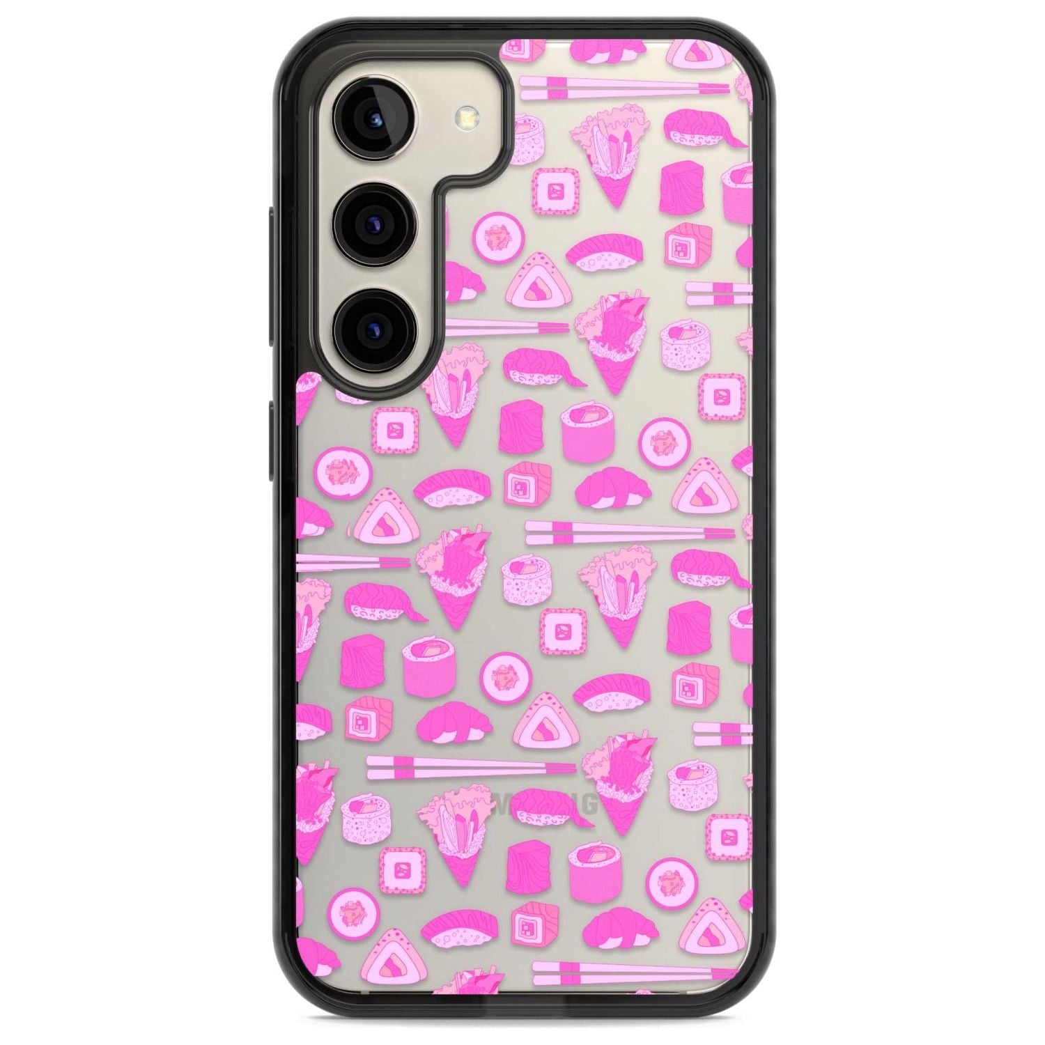 Bright Pink Sushi Pattern Phone Case Samsung S22 / Black Impact Case,Samsung S23 / Black Impact Case Blanc Space